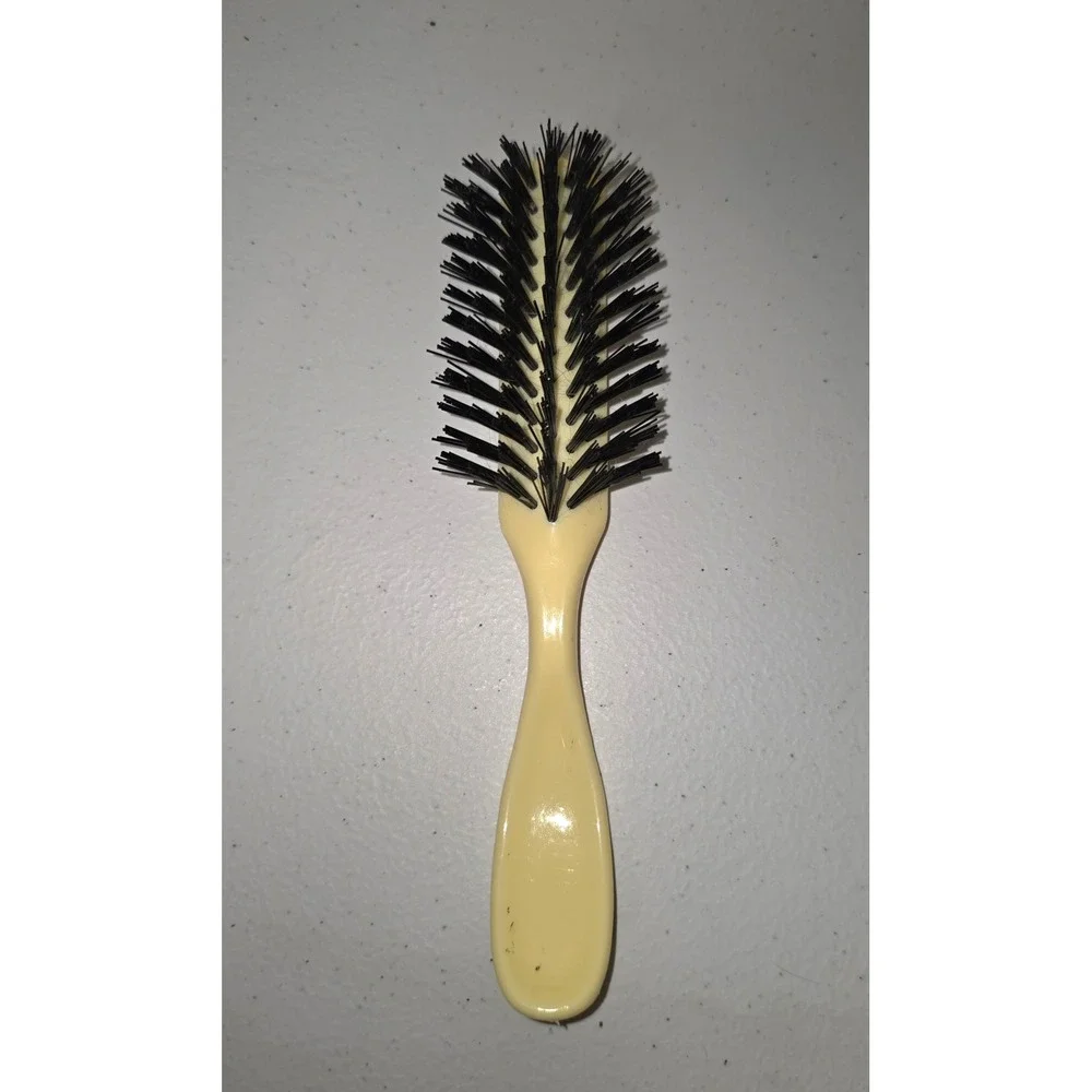 Cream Plastic Hair Brush Black Stiff Synthetic Bristles 6.5 Inch Travel‎ Size